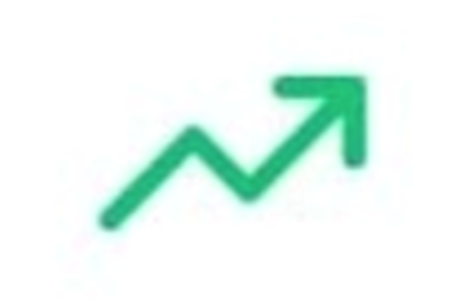 A green icon showing an arrow facing upwards and thus symbolizing a growth, e. g. in efficiency. 