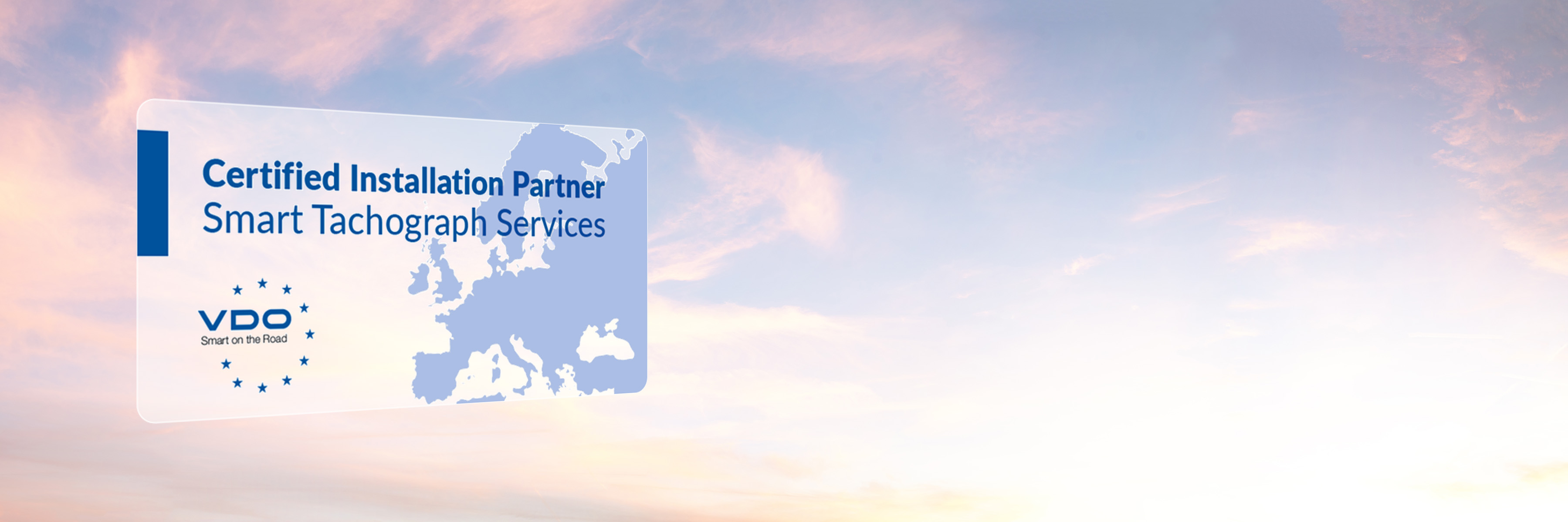 Badge for Certified Installation Partners in front of a stylized sky background with clouds.