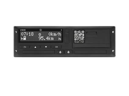 Picture of the VDO DTCO 4.1 with printout in progress.